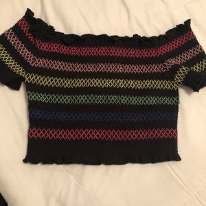 Rainbow off the shoulder cropped top